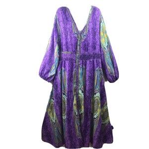Women’s Plus Size 3X Purple Serene Long Sleeve Kaftan Maxi Dress w/Pockets NEW